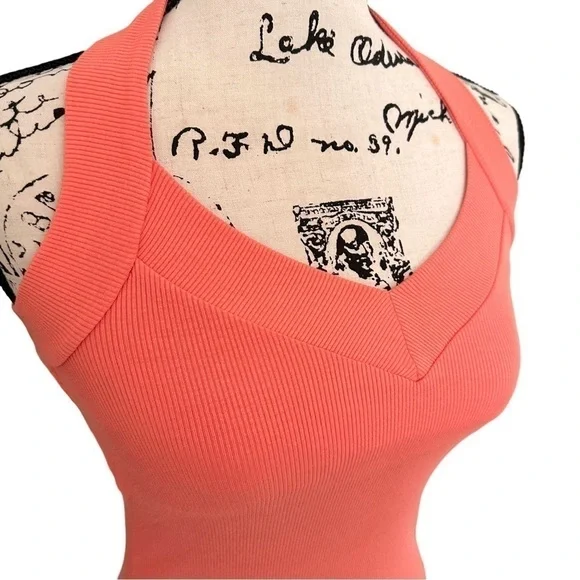 Silence + Noise Rebel Ribbed Coral Halter V-Neck Top XS - Picture 7 of 11